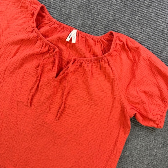 Pact Tops - Pact Organic Cotton Gauze Tie Front Top Womens XXL Poppy Red Short Sleeve Blouse